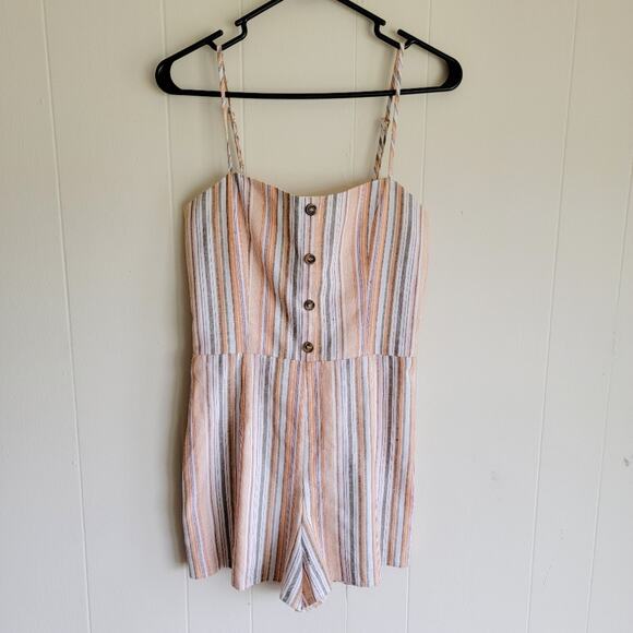 Lulu's Essential Essence Orange Multi Striped Tie-Back Romper - Picture 2 of 4